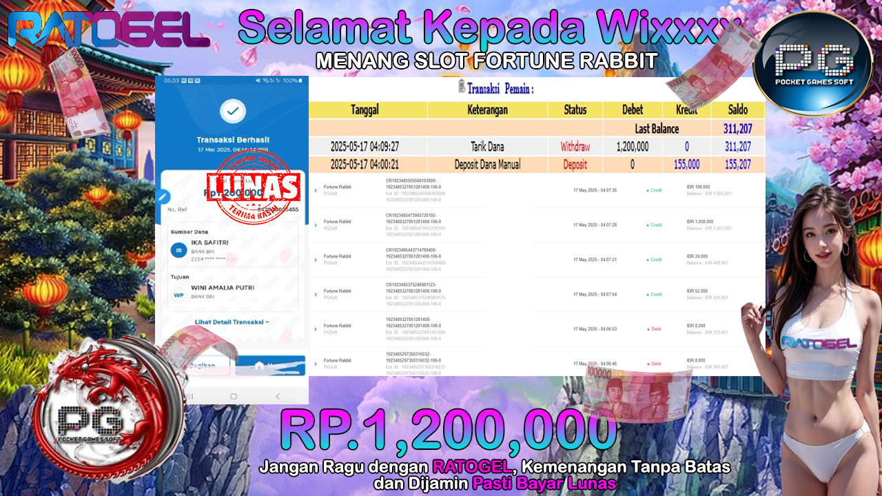 BUKTI JACKPOT SLOT FORTUNE RABBIT TERPERCAYA DI INDONESIA TGL 17-05-2025